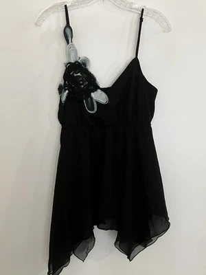 Top cami asimétrico de doble capa de gasa de seda blanco lirio negro caprichoso hada talla 7 Foto 1 de 4