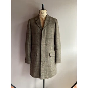 Joules Tweed Overcoat Mens Size 42 Brown Check Wool Coat - Picture 1 of 14