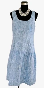 Talbots Dress Sz 10 Blue White Midi Paisley Layered Cotton Fit Flare Sheath M - Picture 1 of 6