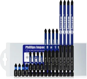 Paquete de 16 brocas de destornillador de impacto Phillips, #2 brocas de destornillador magnético de cabeza Phillips - Imagen 1 de 9