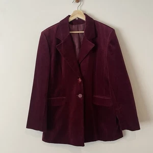 Vintage Damen 2 Knopf Blazer Sakko UK 16 Burgund Samt von Compliments - Bild 1 von 8