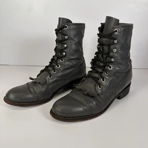 Justin L0502 schwarze Damen-Schnürstiefel aus Leder Kiltie Rodeo Roper 6 B - Bild 1 von 12