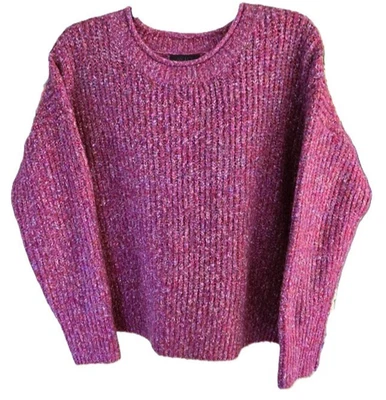 Suéter feminino Rachel Roy Marled Boucle M roxo borda enrolada gola redonda - Imagem 1 de 4