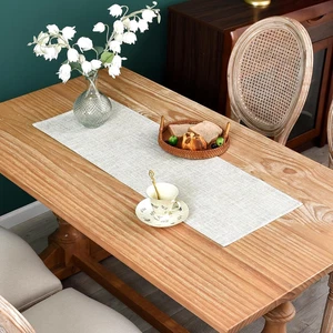 Landhaus Rustikal Leinenimitat Tischläufer Neutral Beige Tischläufer Doppellagig - Bild 1 von 7