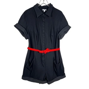 Vintage Unique Women's Romper 4X 22-24 Black with Pockets Stretch - Picture 1 of 8
