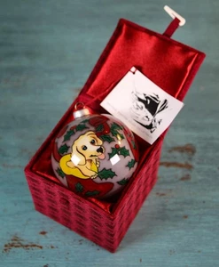 Vintage Rückseite handbemalt 3" Glaskugel Ornament Welpen Hunde mit Geschenkbox - Bild 1 von 9