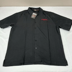 Barrett Jackson Shirt Mens XL Black Embroidered V8 Engine Camp Rayon Button Up - Picture 1 of 8