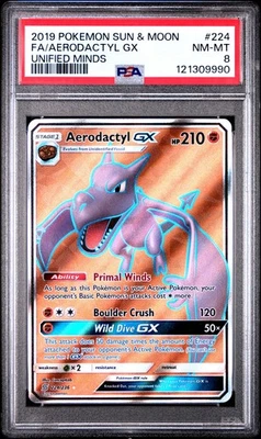 POKEMON UNIFIED MINDS AERODACTYL GX #224 PSA 8 NM #121309990 - Image 1 of 2