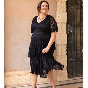 Kiyonna NWT Lace Affair Cocktail Women’s Black Flutter Sleeve Dress Size 4X - Picture 1 of 12