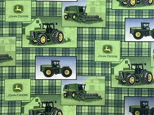 FAT QUARTER JOHN DEERE PATCH ALLOVER FABRIC LICENSED COTTON TRACTOR FARM GREEN - Picture 1 of 5