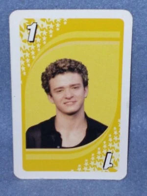 Tarjeta de juego NSYNC UNO #1 Justin Timberlake Mattel 2000 amarilla Foto 1 de 2