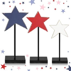 3 Pcs 4th of July Patriotic Table Centerpiece Decoration Rustic Wooden Star S... - Picture 1 of 7