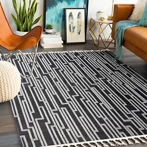 Corby Charcoal Grey Geometric Graphix Contemporary Floor Rug - 5 Sizes