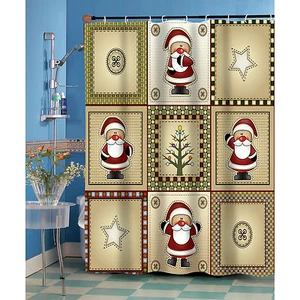 Americana Country Christmas Santa Fabric Shower Curtain - Picture 1 of 2