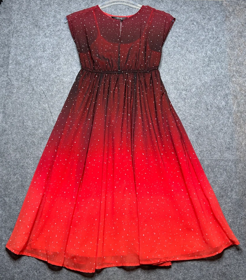 Vestido eShakti Mujer Pequeño Rojo Estrellas Ombre Gasa Columpio Baile Fiesta Divertido Festivo Foto 1 de 4