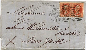 BRIEF VON PARIS NACH NEW YORK, 1878, AUF DEM SEEWEG, 2 USA BRIEFMARKEN JE 2C M - Bild 1 von 1
