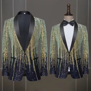 Men's Sequin Suit Jacket Performance Singer Stage One Button Show Casual Jackets - Picture 1 of 15