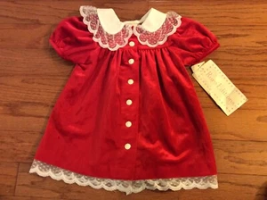 Vintage Rare Editions Toddler Girls Size 3T Red Velvet Dress Lace Trim NWT - Picture 1 of 7