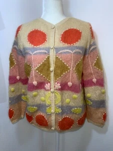 Vintage Neiman CynLes Mohair Wool Women's Sweater Medium Hong Kong Multi Lined - Picture 1 of 10