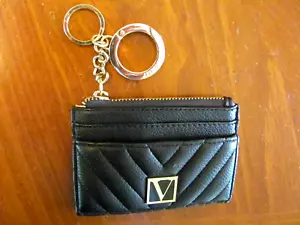 VICTORIA SECRET BLACK PUFFY 4CREDIT CARD SLOTS ZIPPER COIN WALLET KEY CHAIN NWOT - Picture 1 of 8
