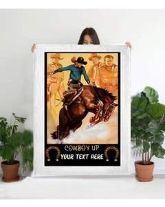 Personalize Custom Add Text to Cowboy Up Old West Fleece Blanket Art Poster - Picture 1 of 1