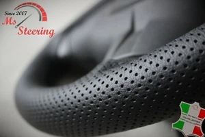 FOR RANGE ROVER L322 BLACK PERF LEATHER STEERING WHEEL COVER BLACK DBL ST - Imagen 1 de 4