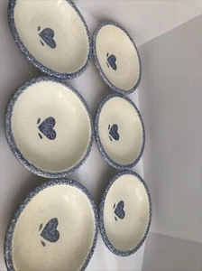 Set Of 6 Vintage Blue Heart Soup Bowls 8.5 Inch In Diameter - Picture 1 of 9