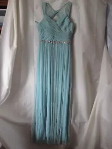 Quiro by Aggie Aqua Sparkle Chiffon Sleeveless Gown Waist Accent Size M - Picture 1 of 9