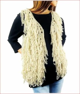 ABS A.B.S. by ALLEN SCHWARTZ women jacket Shag vest beige One Size $89 - Picture 1 of 8