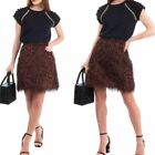 Msgm Skirt Womens Size 44 Mini High Waisted Short Metallic Feather Medium Brown