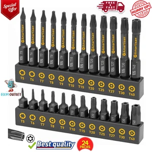 Amartisan Torx Bit Set, 24-Piece S2 Steel, 1" & 2.3" Long T5 - T40, Security USA - Picture 1 of 24