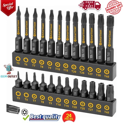 Amartisan Torx Bit Set, 24-Piece S2 Steel, 1" & 2.3" Long T5 - T40, Security USA - Image 1 of 4