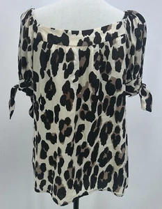 ⭐️ Nanette Lapore Leopard Print Tie Sleeves Silk Blouse Top Sz 2 - Picture 1 of 7