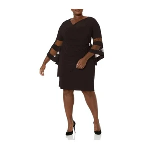 R & M Richards Womens Plus 14W Black Mesh Detail Long Sleeve Dress NWT CZ72 - Picture 1 of 4