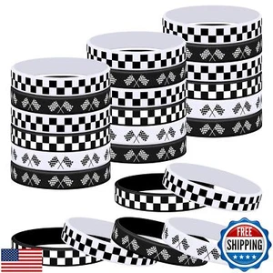 Lesnala 48 Pcs Race car silicone bracelets Checkered flag wristbands Racing f - Picture 1 of 5