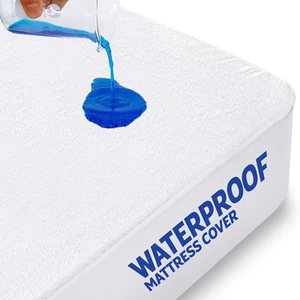 100% Waterproof Mattress Protector Fitted Sheet Terry Mattress Topper Bed Cover - Picture 1 of 11