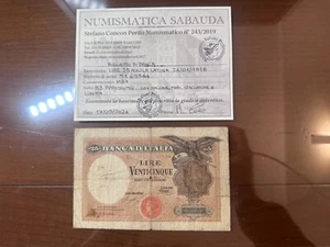 BIGLIETTO DI BANCA 25 LIRE AQUILA LATINA 24 1 1918 R3 RARISSIMO certificato MB+ - Foto 1 di 6