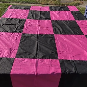 Pink Green Large Checkerboard Patchwork Quilt Top 87" x 95" - Picture 1 of 6