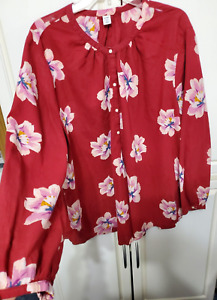 Old Navy Maternity Woman's XL Pink Burgundy Floral Long Sleeve Blouse Top DDD-16