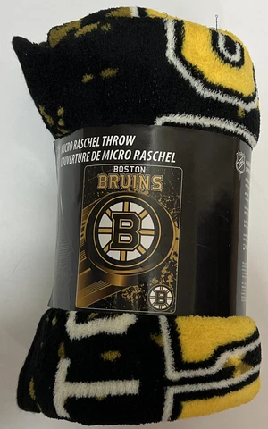 Boston Bruins Hockey NHL Micro Raschel Throw Blanket 46" x 60" New Black Yellow Cover