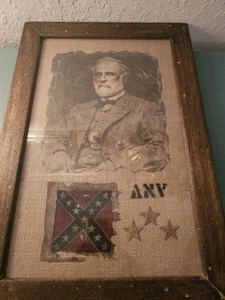 Antique Civil War Era Photo Print Robert E Lee & Flag Army Northern Virginia, - Picture 1 of 10