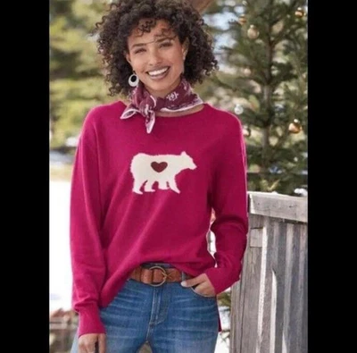 Женский пуловер Sundance розовый мощный белый медведь вырез лодочкой с длинным рукавом свитер S - Изображение 1 из 4
