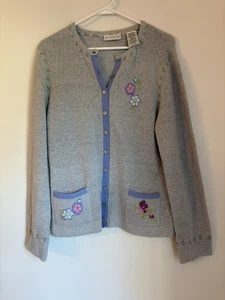 Vintage weißer Hirsch weicher Strickpullover kleine bestickte Blumen Cottagecore - Bild 1 von 9