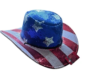 NWT Stars & Stripes Patriotic Sequined Cowboy Hat Election 4th of July - Picture 1 of 5