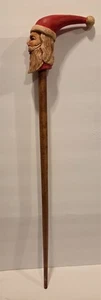 Vintage Weihnachten Weihnachtsmann handgeschnitzt Holz Gehstock Stock Dekoration 37" - Bild 1 von 9
