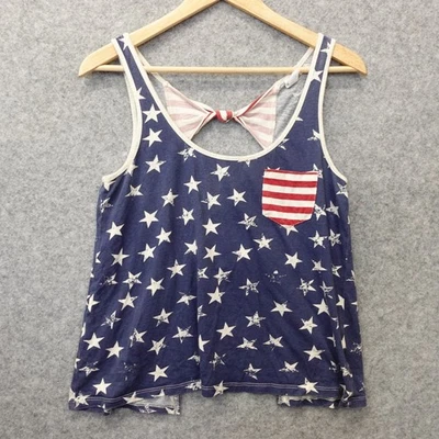 Camiseta sin mangas bandera americana para mujer S estrellas azules rayas espalda abierta fluida 4 de julio Foto 1 de 4