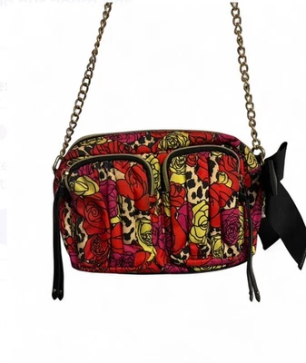 Betsey Johnson Cheetah Print and Rose Satin Mini Crossbody Bag Gold Accents NEW - Image 1 of 4