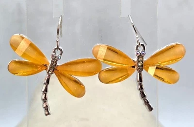 Pendientes Libélula Alas Amarillo Naranja Con Tono Plata Foto 1 de 2