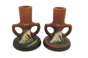 Roseville Pottery Pair of Freesia Candle Holders c. 1945 - Picture 1 of 5