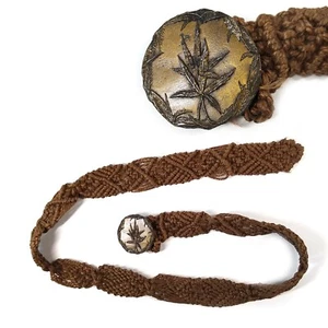 1973 Cannabis Pot Marijuana Macramé Belt Buckle American Pewter Works Hippie 49" - Picture 1 of 12